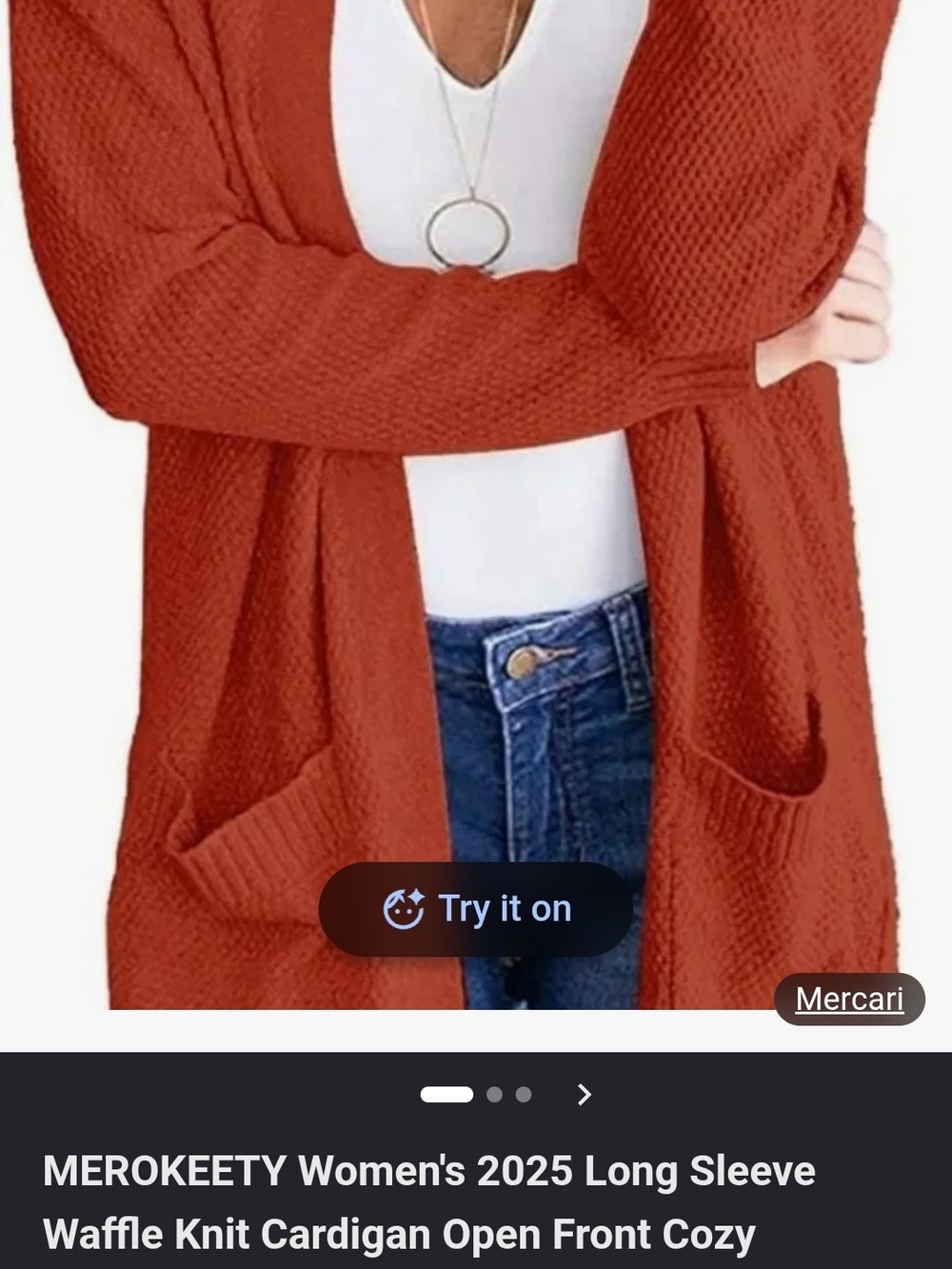MEROKEETY Rust Open-Front Waffle Knit Cardigan